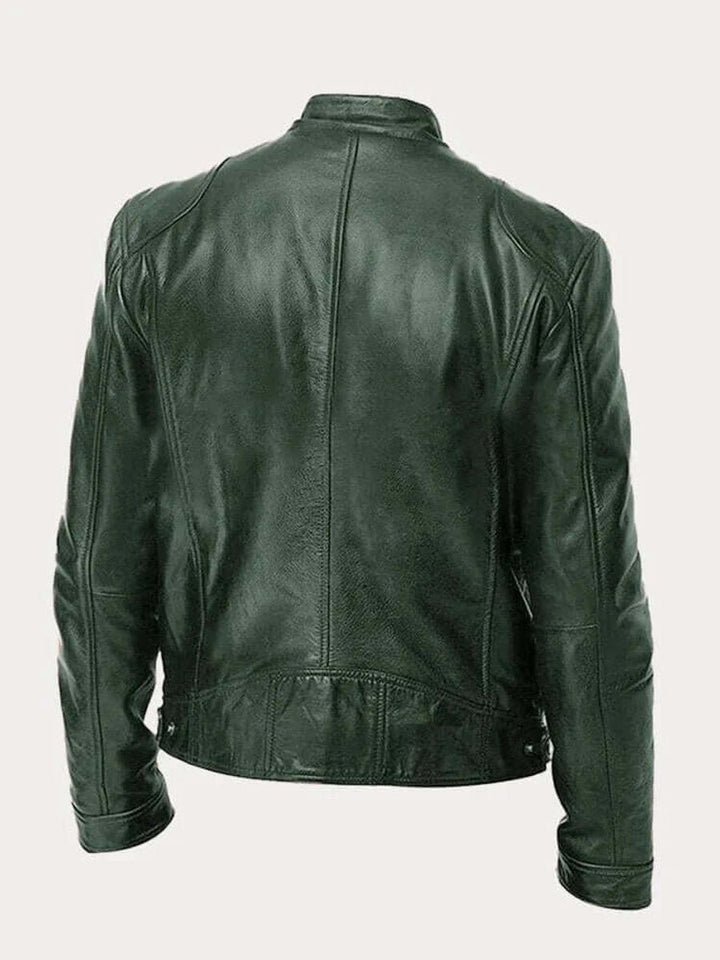 Men's Classic Slim-Fit Stand-Collar Biker Leather Jacket