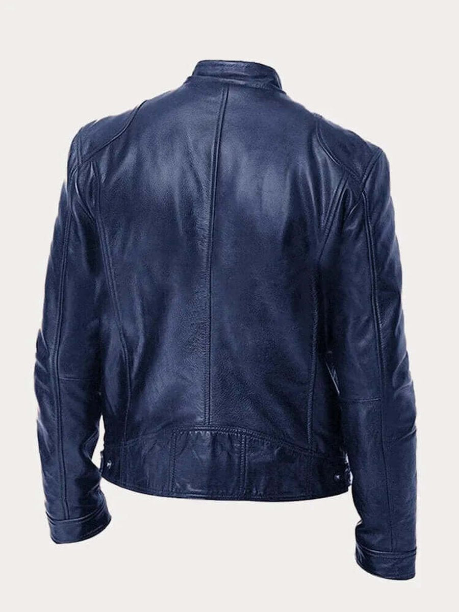 Men's Classic Slim-Fit Stand-Collar Biker Leather Jacket