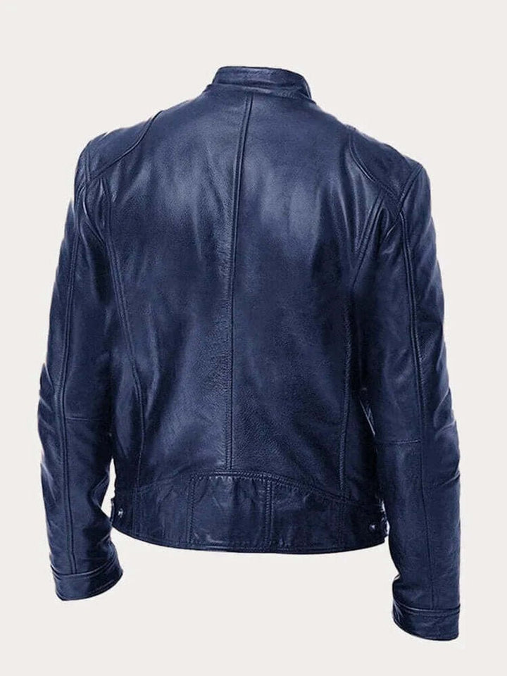 Men's Classic Slim-Fit Stand-Collar Biker Leather Jacket
