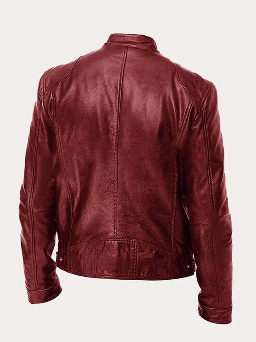 Men's Classic Slim-Fit Stand-Collar Biker Leather Jacket