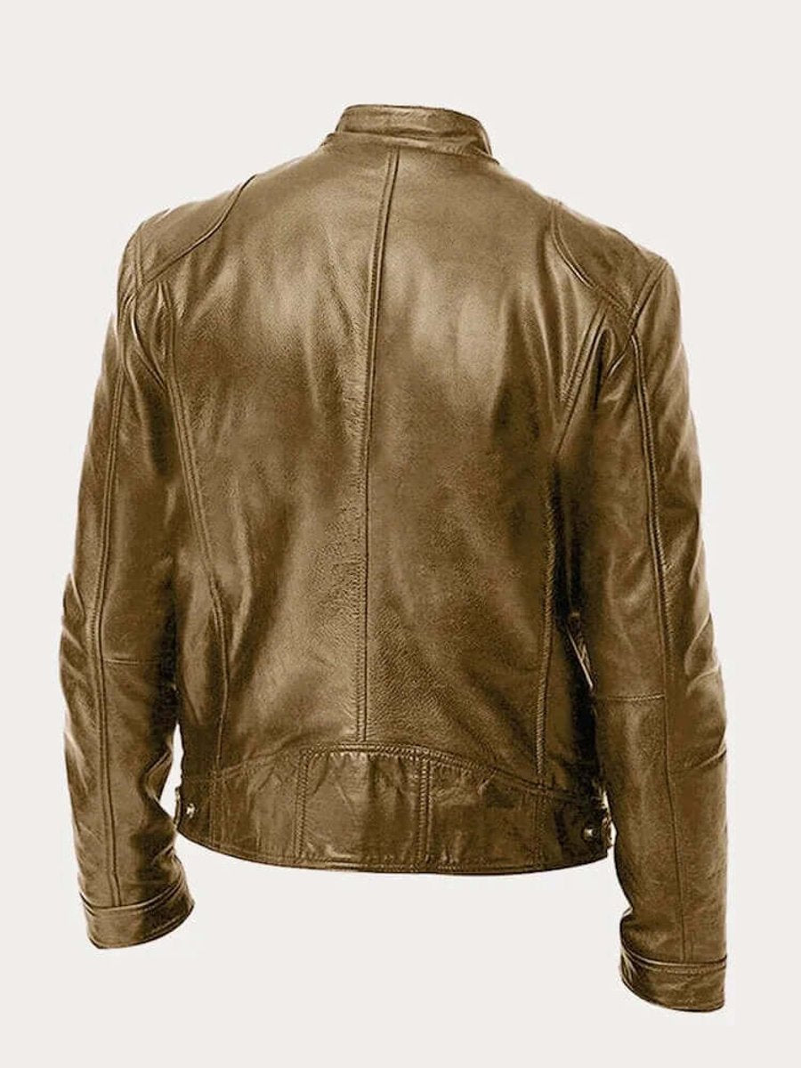 Men's Classic Slim-Fit Stand-Collar Biker Leather Jacket