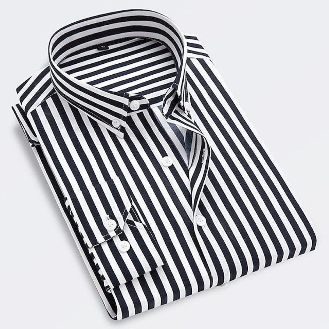 Men's Classic Striped Long-Sleeve Button-Down Shirt - Black