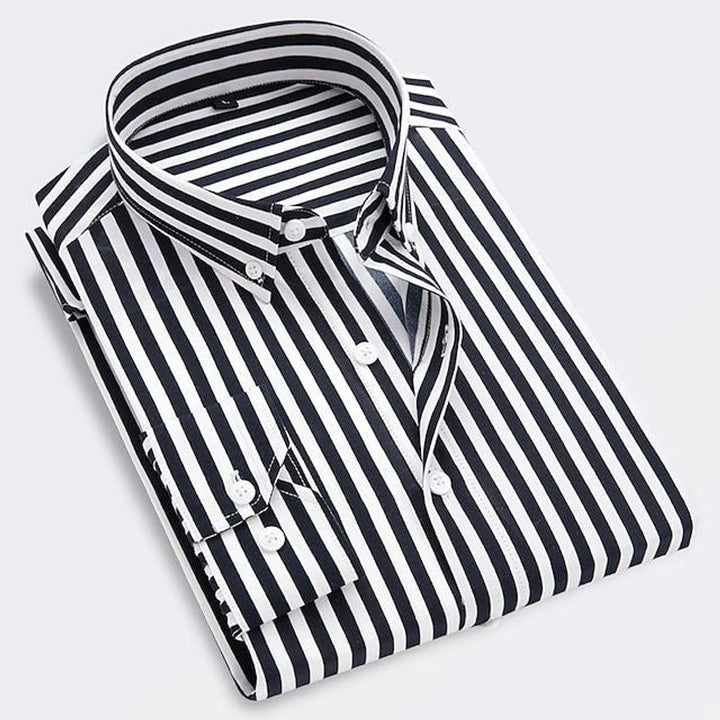 Men's Classic Striped Long-Sleeve Button-Down Shirt - Black