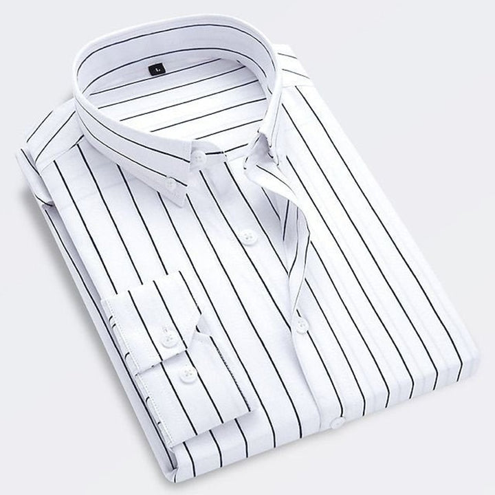 Men's Classic Striped Long-Sleeve Button-Down Shirt - White