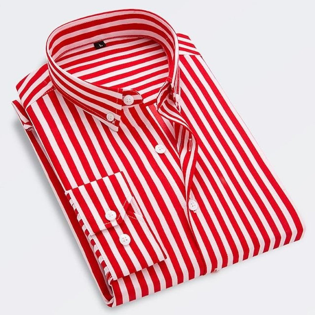 Men's Classic Striped Long-Sleeve Button-Down Shirt - Red