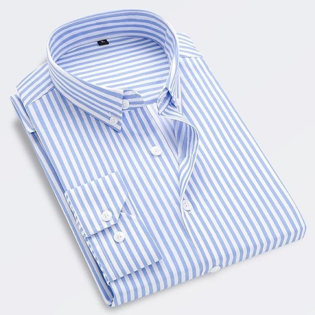 Men's Classic Striped Long-Sleeve Button-Down Shirt - Light Blue