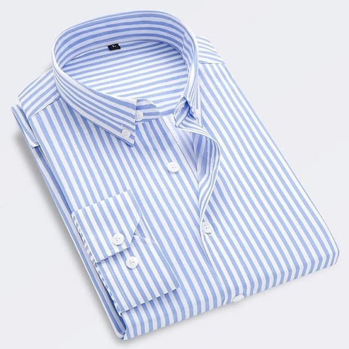 Men's Classic Striped Long-Sleeve Button-Down Shirt - Light Blue