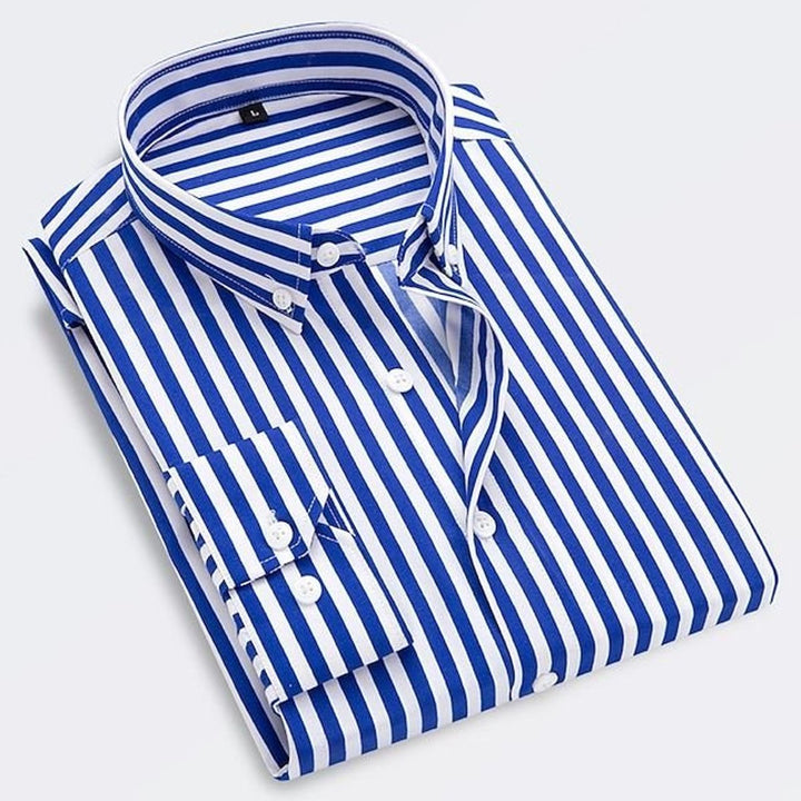 Men's Classic Striped Long-Sleeve Button-Down Shirt - Blue
