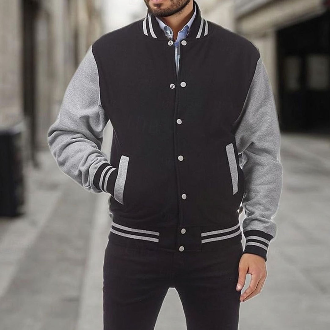 Men's Classic Varsity Bomber Jacket Ribbed Snap-Button - Light Grey