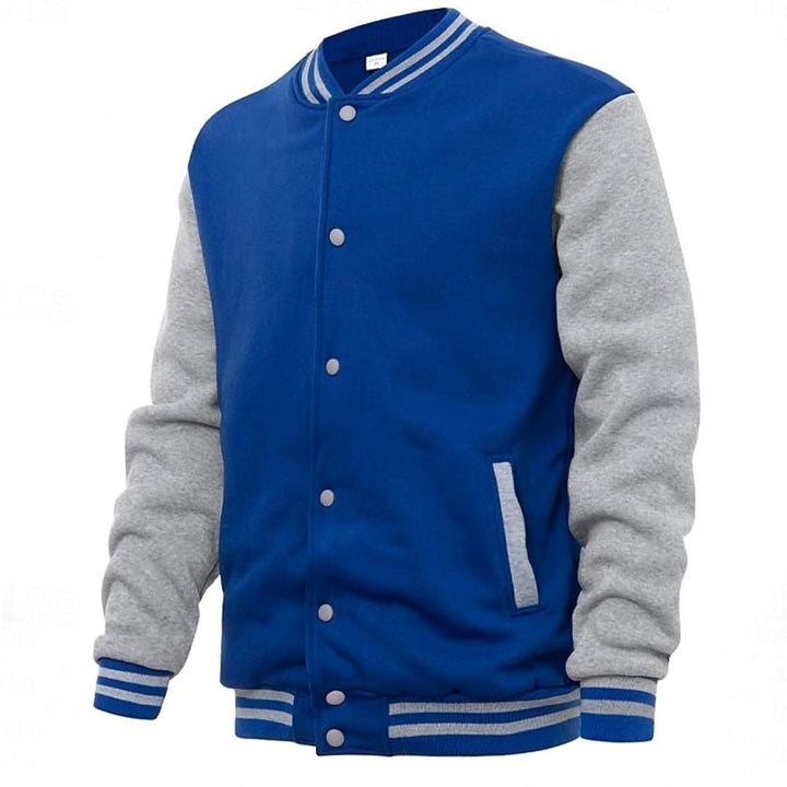 Men's Classic Varsity Bomber Jacket Ribbed Snap-Button