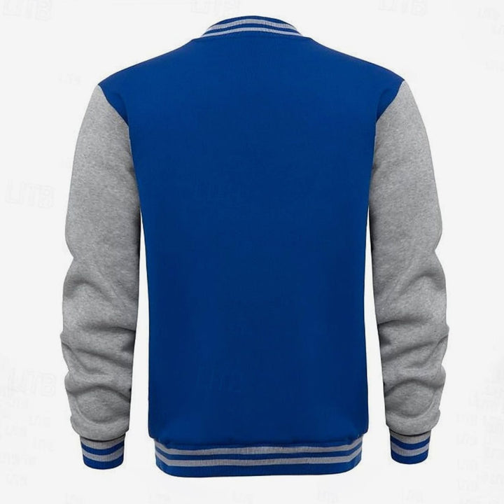 Men's Classic Varsity Bomber Jacket Ribbed Snap-Button