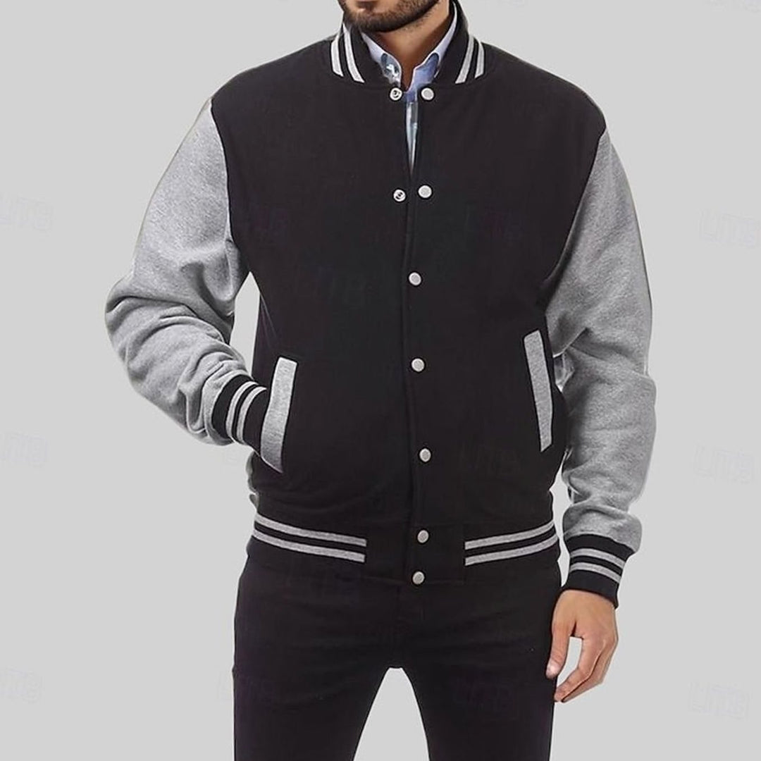 Men's Classic Varsity Bomber Jacket Ribbed Snap-Button
