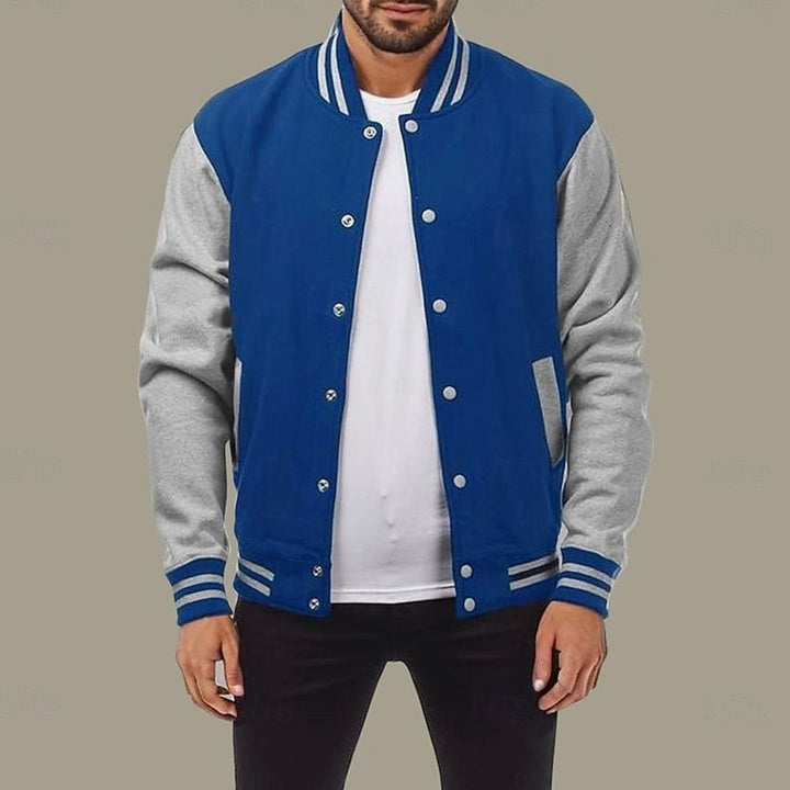 Men's Classic Varsity Bomber Jacket Ribbed Snap-Button