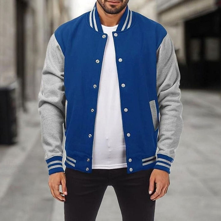 Men's Classic Varsity Bomber Jacket Ribbed Snap-Button - Royal Blue