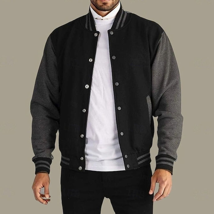 Men's Classic Varsity Bomber Jacket Ribbed Snap-Button