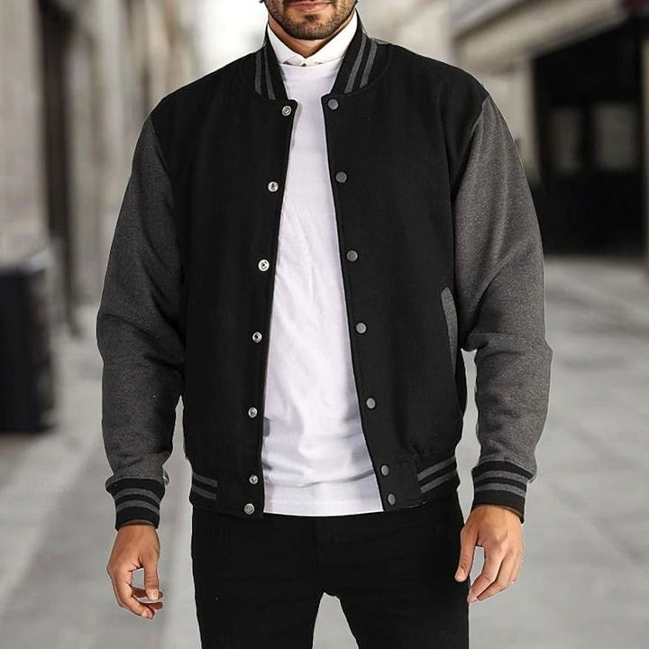Men's Classic Varsity Bomber Jacket Ribbed Snap-Button - Black