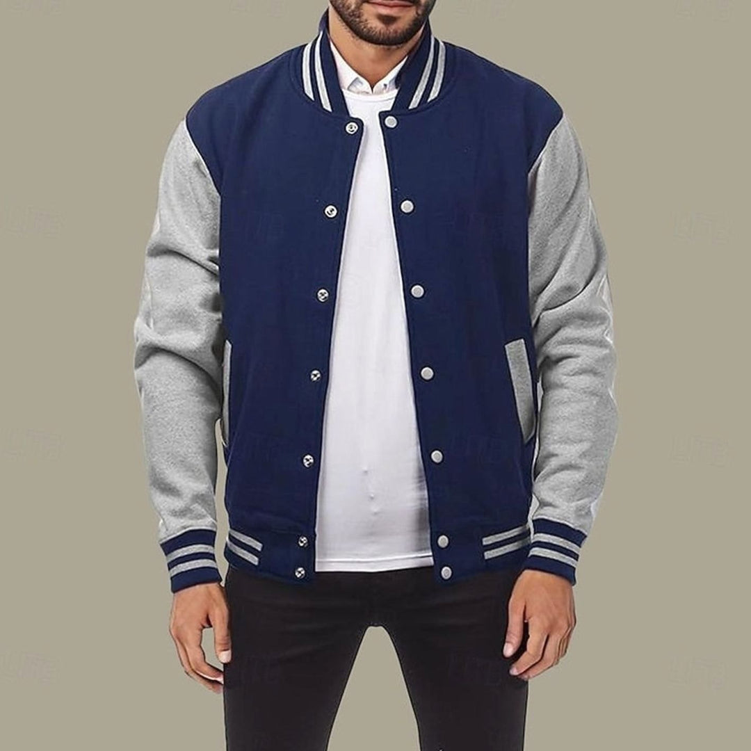 Men's Classic Varsity Bomber Jacket Ribbed Snap-Button