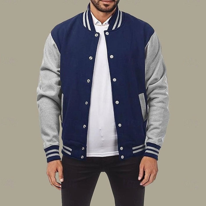 Men's Classic Varsity Bomber Jacket Ribbed Snap-Button