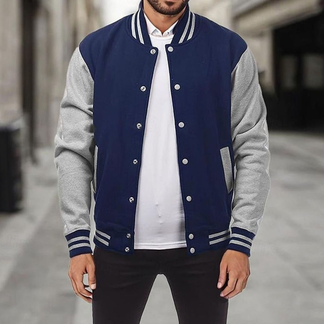 Men's Classic Varsity Bomber Jacket Ribbed Snap-Button - Navy Blue