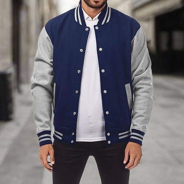 Men's Classic Varsity Bomber Jacket Ribbed Snap-Button - Navy Blue