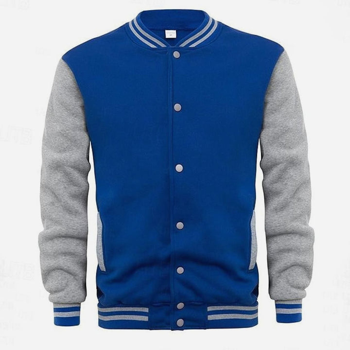 Men's Classic Varsity Bomber Jacket Ribbed Snap-Button