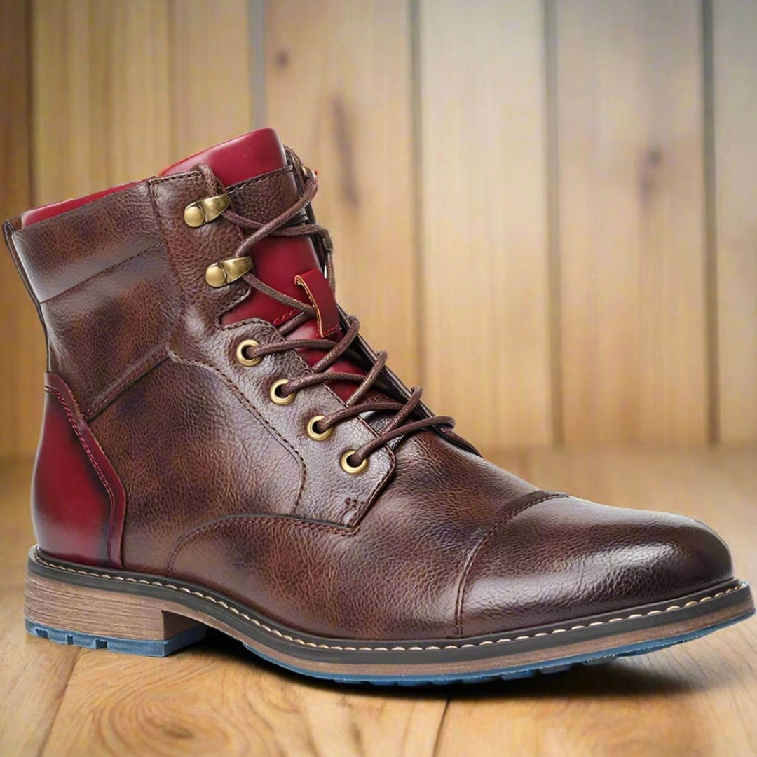 Men's Classic Zip Lace-Up Round-Toe Leather Ankle Boots