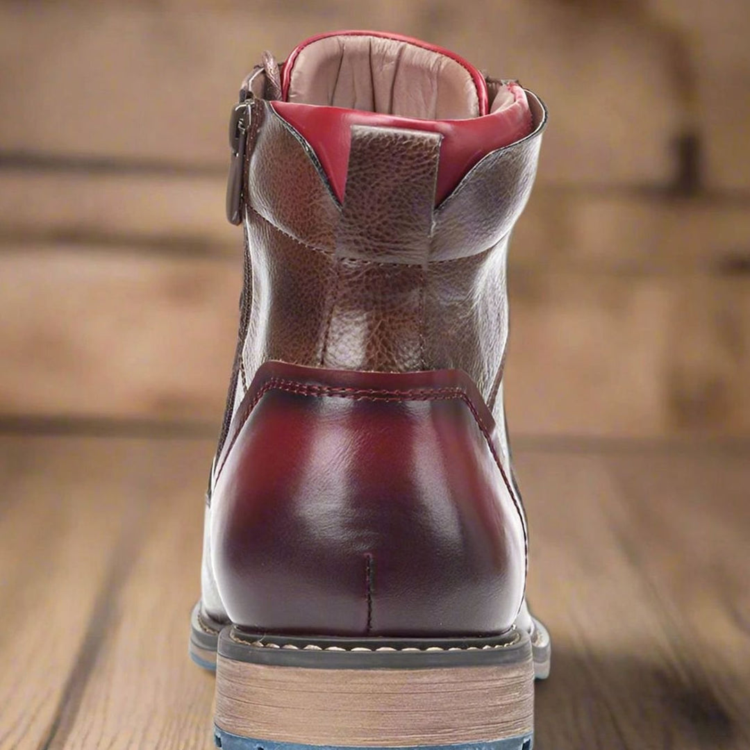 Men's Classic Zip Lace-Up Round-Toe Leather Ankle Boots