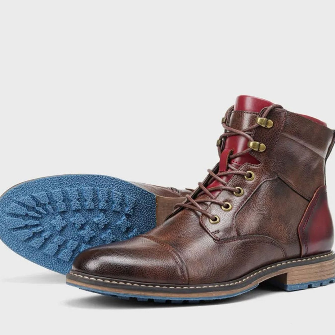 Men's Classic Zip Lace-Up Round-Toe Leather Ankle Boots