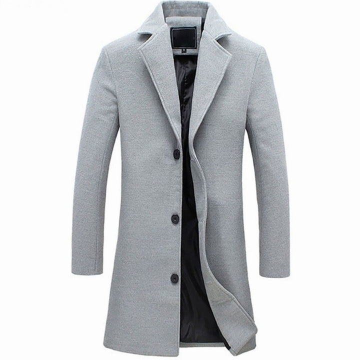 Men's Cold Weather Wool-Blend Tailored Long Trench Coat - Grey