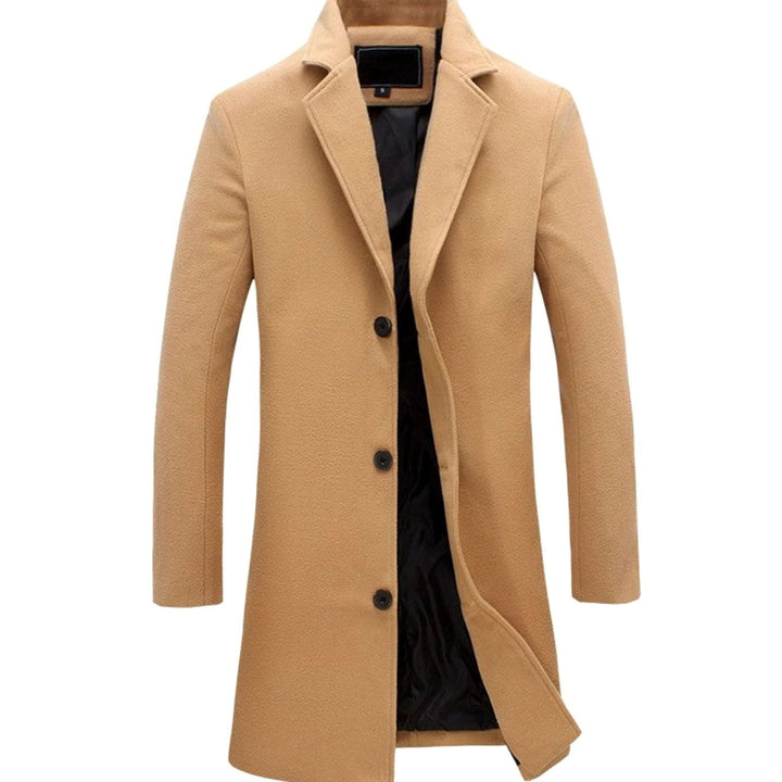 Men's Cold Weather Wool-Blend Tailored Long Trench Coat - Khaki