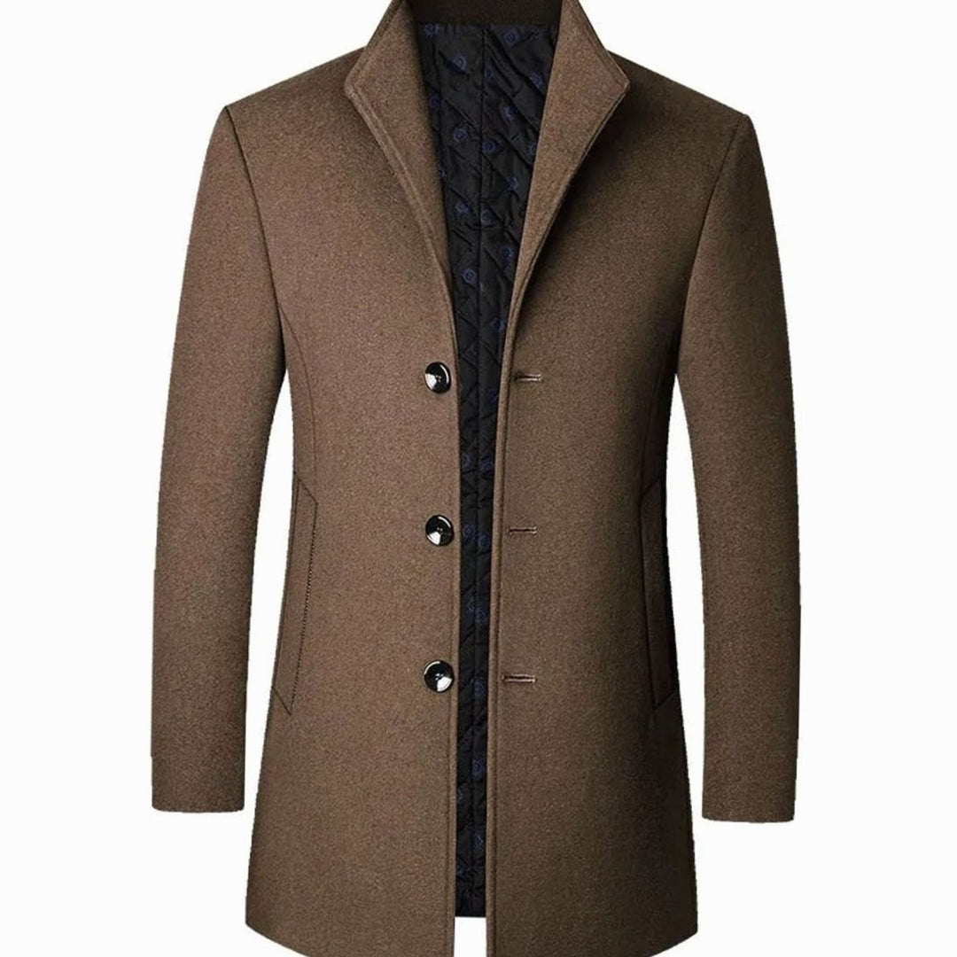 Men's Cold Weather Wool-Insulated Single-Breasted Overcoat - Brown