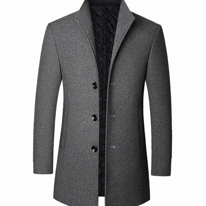 Men's Cold Weather Wool-Insulated Single-Breasted Overcoat - Grey