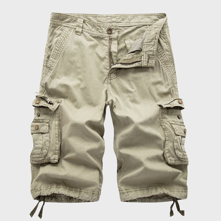 Men's Cotton Multi-Pocket Drawstring Cargo Shorts - Beige