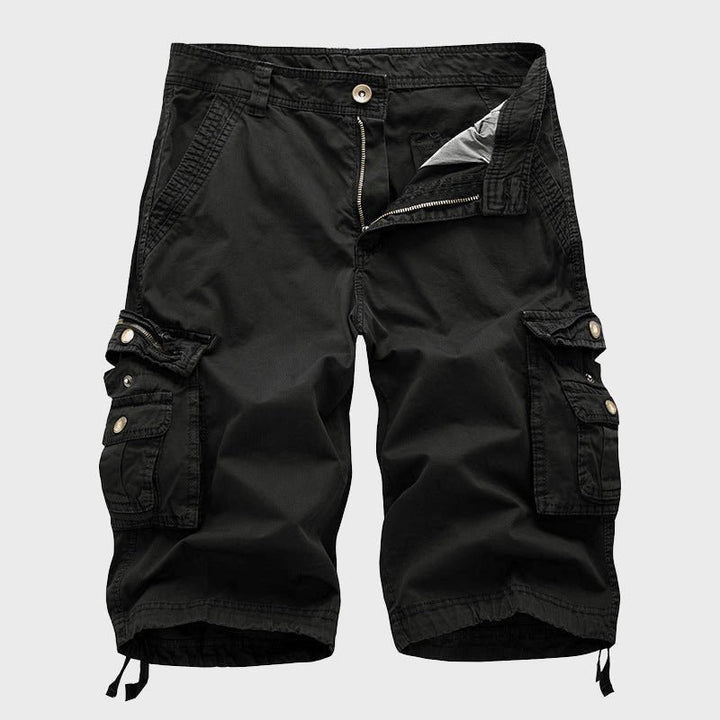 Men's Cotton Multi-Pocket Drawstring Cargo Shorts - Black