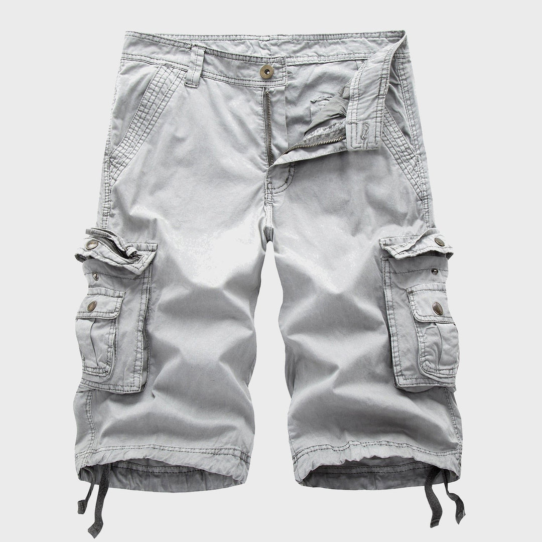 Men's Cotton Multi-Pocket Drawstring Cargo Shorts - Gray