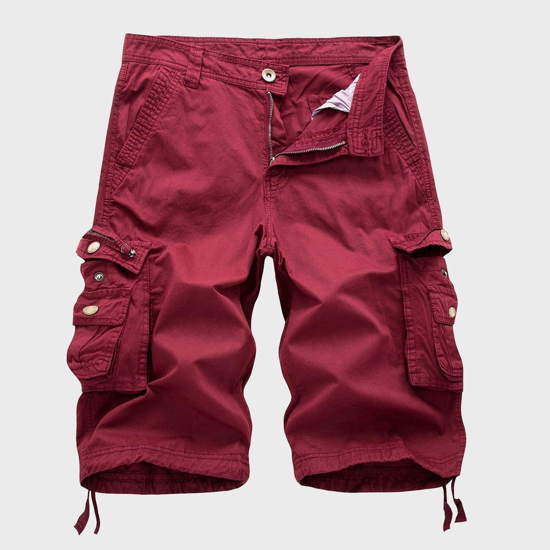 Men's Cotton Multi-Pocket Drawstring Cargo Shorts - Red