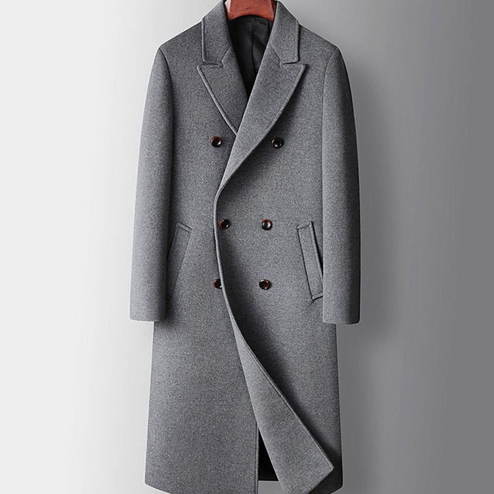 Men's Double-Breasted Wool Overcoat Long Tailored Coat - Gray