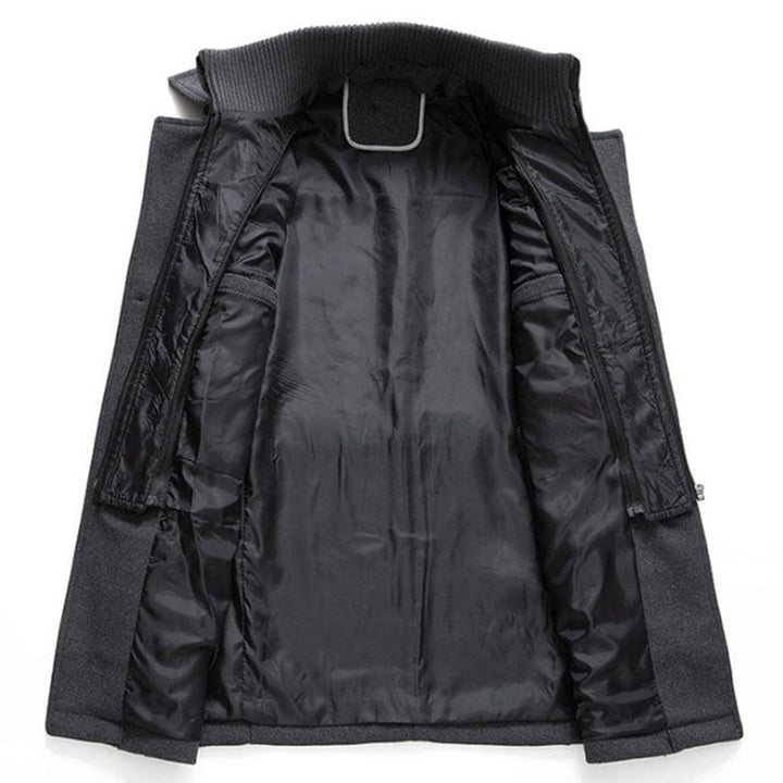 Men's Double-Collar Wool Blend Long Coat Winter Overcoat