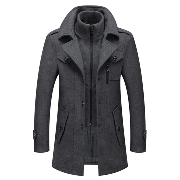 Men's Double-Collar Wool Blend Long Coat Winter Overcoat - Gray