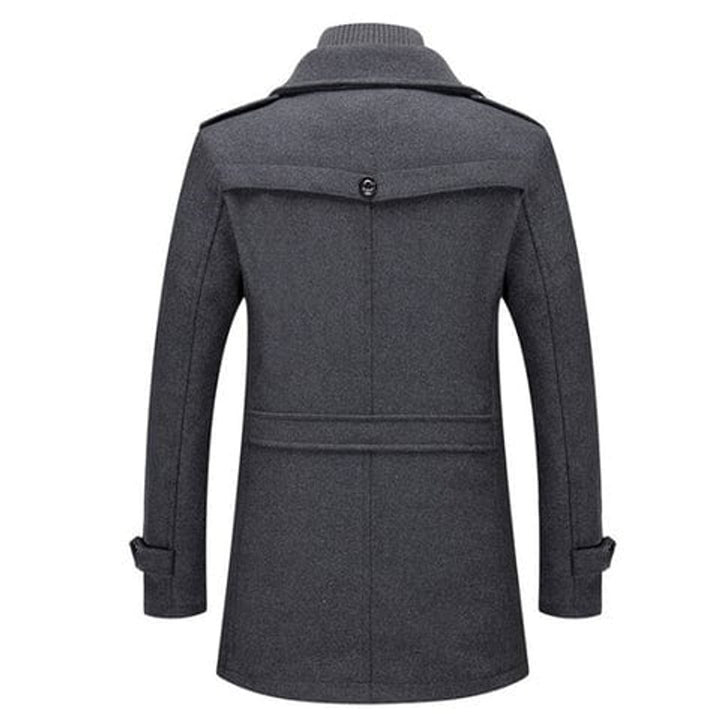 Men's Double-Collar Wool Blend Long Coat Winter Overcoat