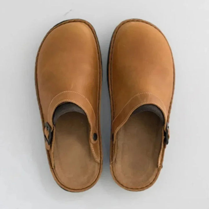 Men's Ergonomic Buckle-Strap Leather Slip-On Clogs