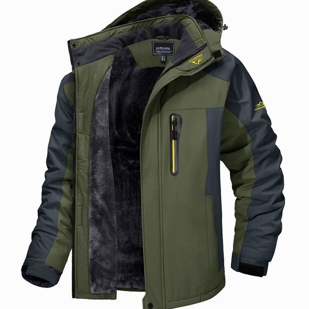 Men's Fleece-Lined Hooded Zip-Up Heavy-Duty Winter Jackets - Army Green