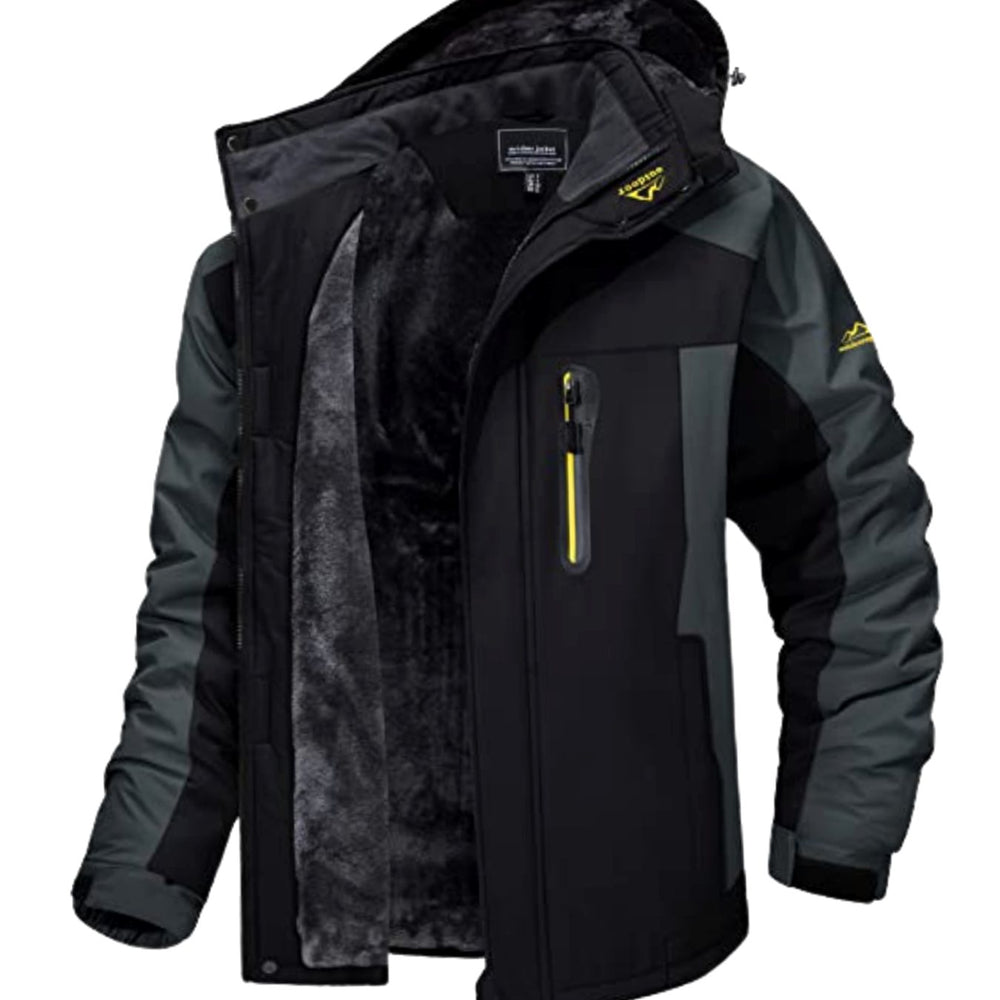 Men's Fleece-Lined Hooded Zip-Up Heavy-Duty Winter Jackets - Black