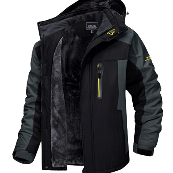 Men's Fleece-Lined Hooded Zip-Up Heavy-Duty Winter Jackets - Black