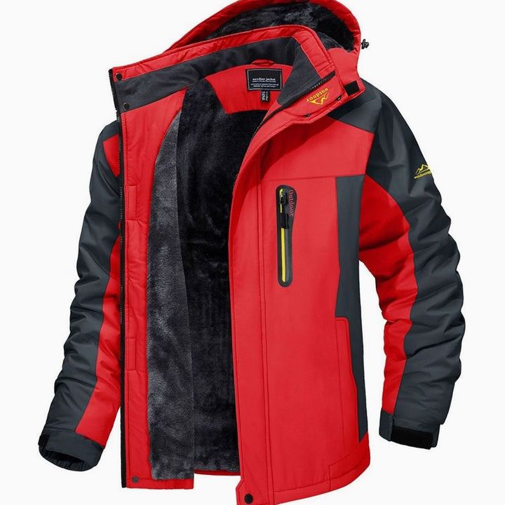 Men's Fleece-Lined Hooded Zip-Up Heavy-Duty Winter Jackets - Red