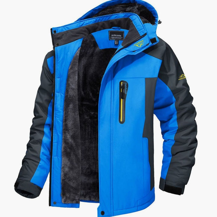 Men's Fleece-Lined Hooded Zip-Up Heavy-Duty Winter Jackets - Light Blue