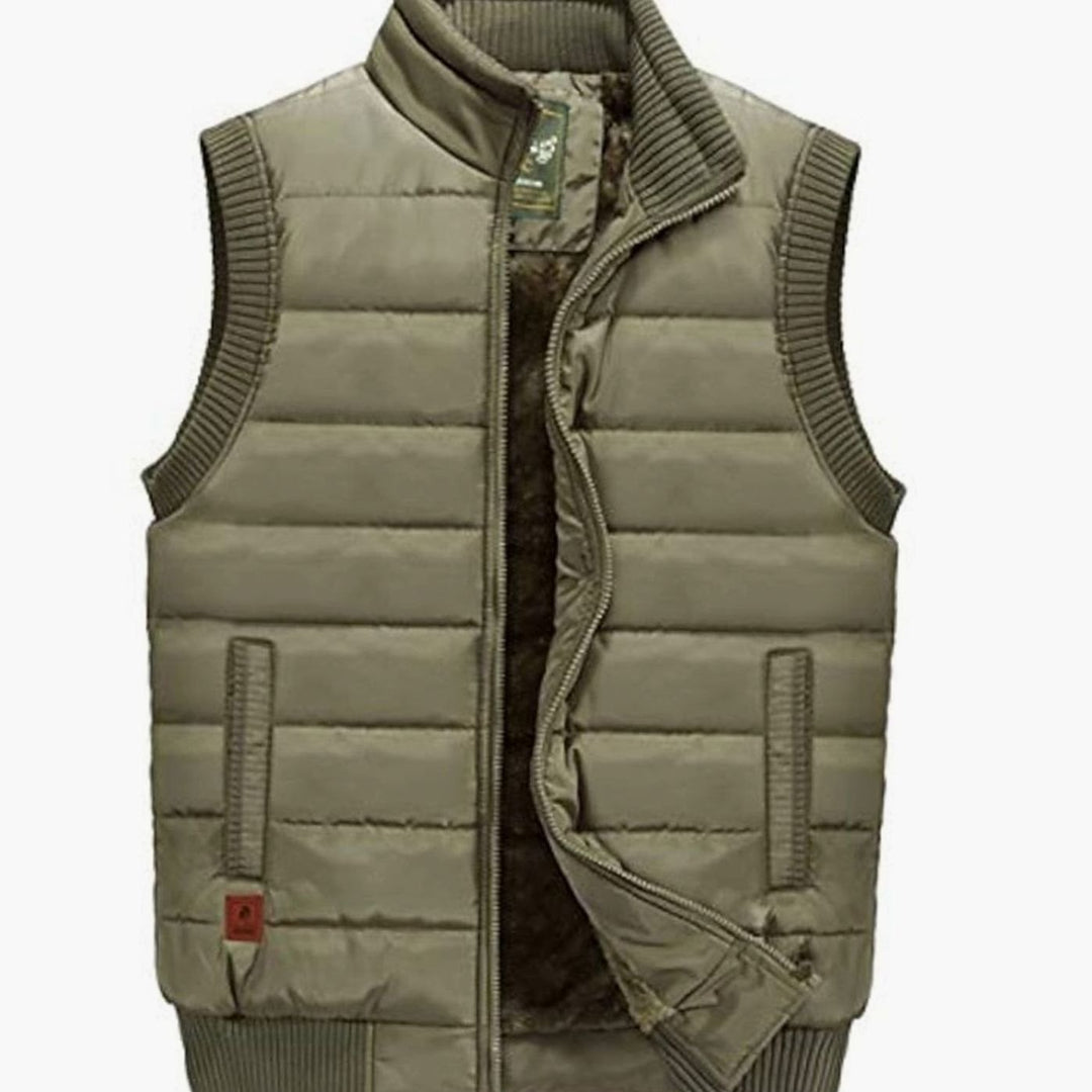 Men's Fleece-Lined Quilted Stand-Collar Sleeveless Vest