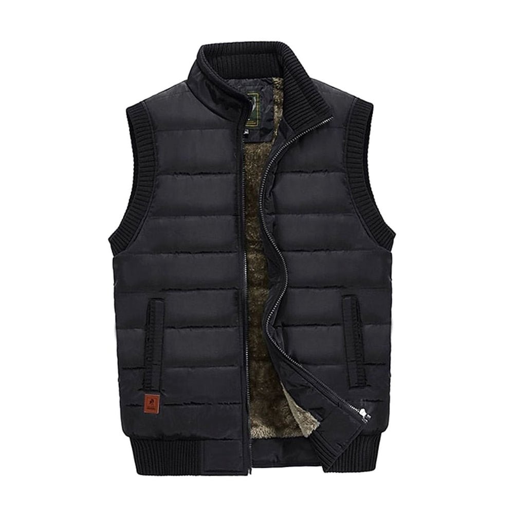 Men's Fleece-Lined Quilted Stand-Collar Sleeveless Vest - Black