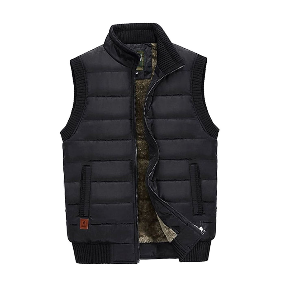 Men's Fleece-Lined Quilted Stand-Collar Sleeveless Vest - Black