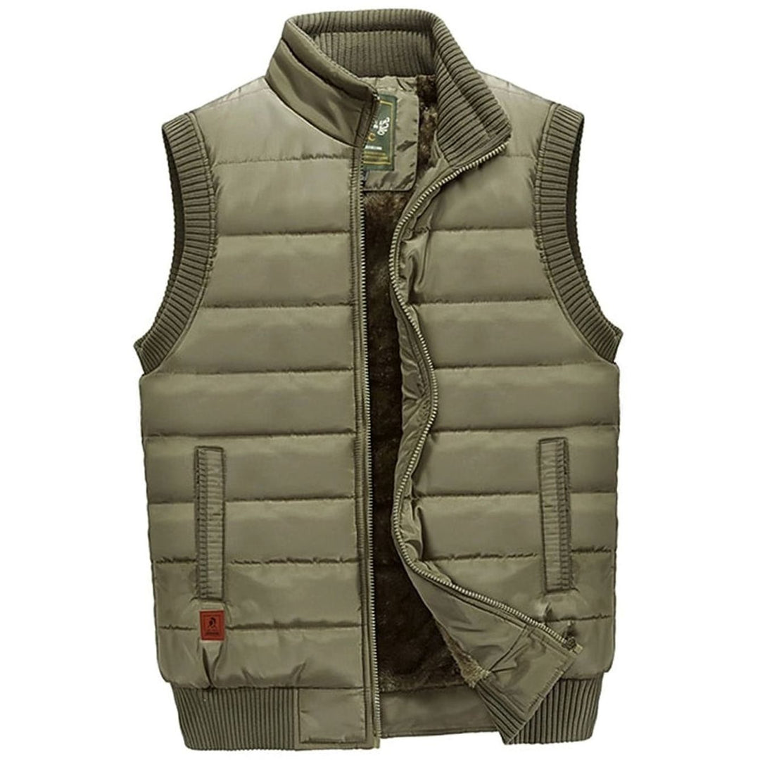 Men's Fleece-Lined Quilted Stand-Collar Sleeveless Vest - Khaki